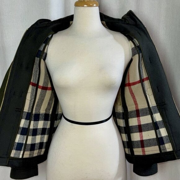 Burberry Brit Wool Toggle Duffle Coat Hood US2/XS Pine Green Nova Check Gold Zip - Picture 3 of 16